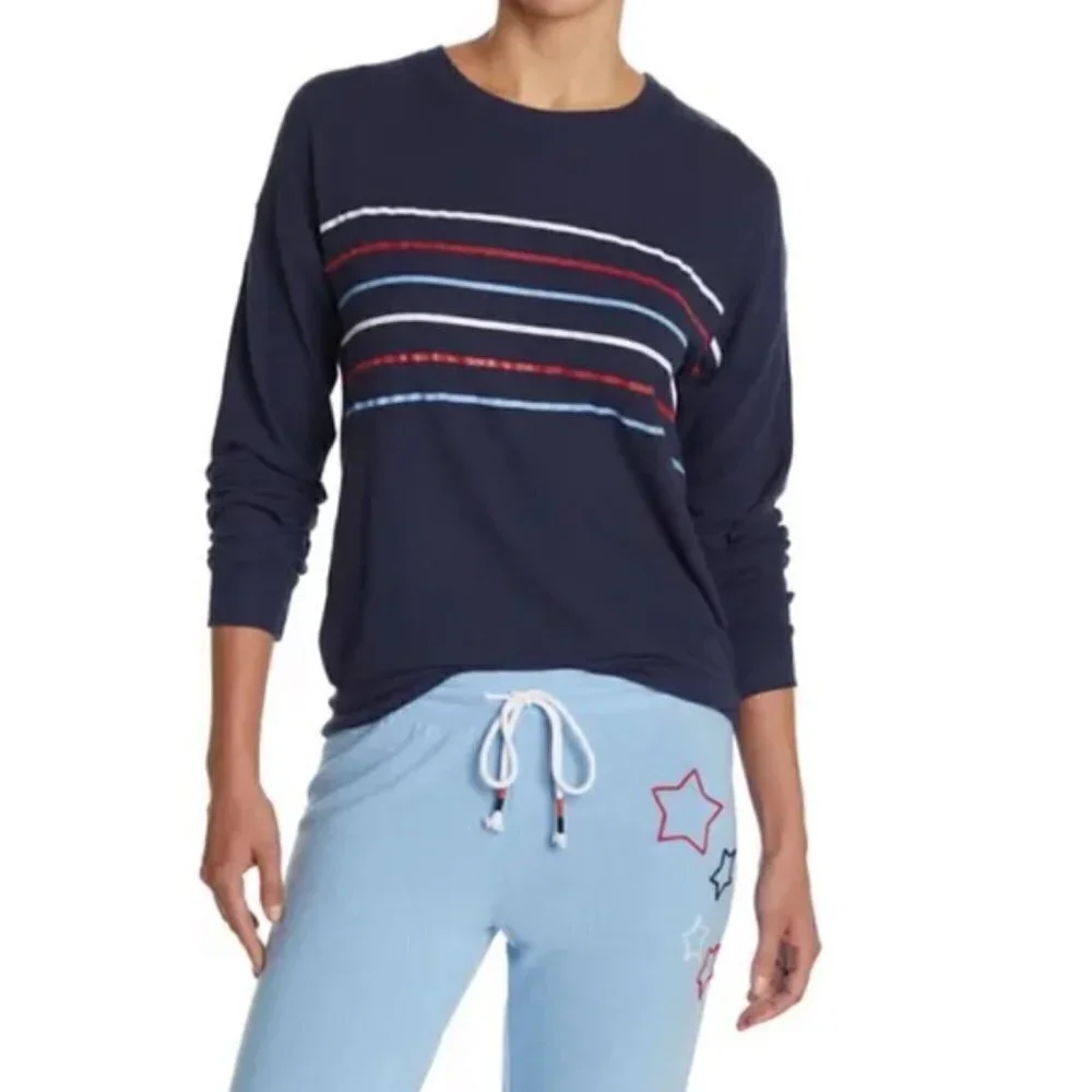 💕PJ SALVAGE💕 Long Sleeve Pajama Top Navy Blue Striped Loungewear Medium M NWT